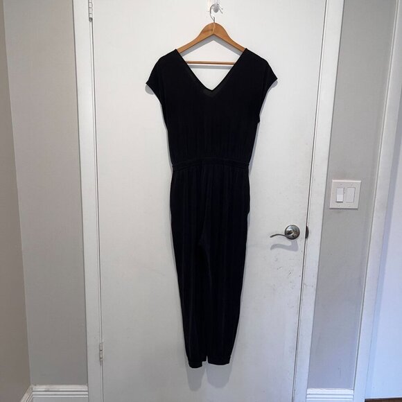 Express Black V-Neck Ruched Front Elastic Waistband Women's Jumpsuit Size S - Picture 5 of 10